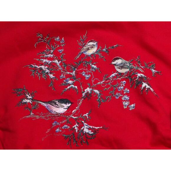 Northern Reflections Vintage Red Winter Birds Mock Neck Sweatshirt L Cottagecore - Picture 2 of 8